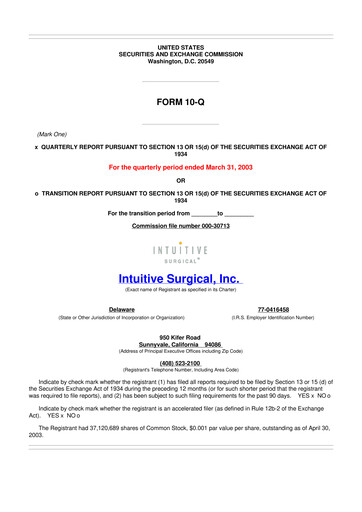 Thumbnail Intuitive Surgical 10-Q Quarterly Report FY 