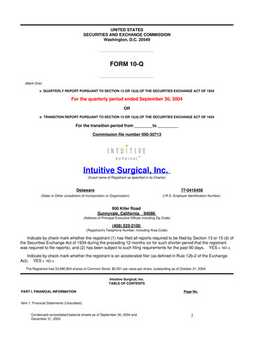 Thumbnail Intuitive Surgical 10-Q Quarterly Report FY 