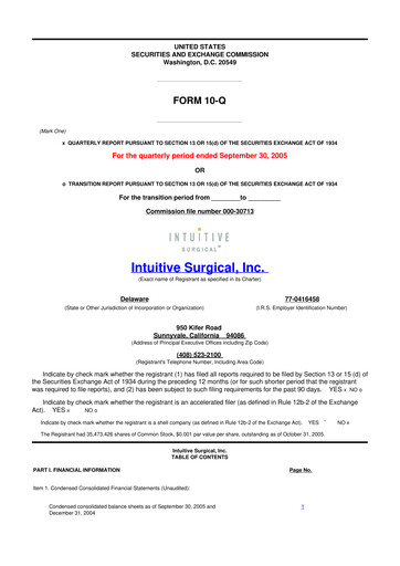 Thumbnail Intuitive Surgical 10-Q Quarterly Report FY 