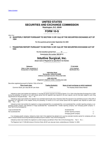 Thumbnail Intuitive Surgical 10-Q Quarterly Report FY2020 