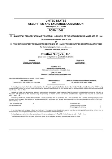 Thumbnail Intuitive Surgical 10-Q Quarterly Report FY2024 