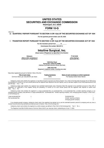 Thumbnail Intuitive Surgical 10-Q Quarterly Report FY2025 