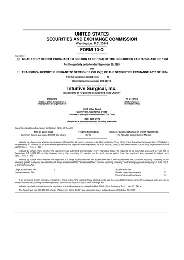 Thumbnail Intuitive Surgical 10-Q Quarterly Report FY2025 