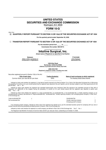 Thumbnail Intuitive Surgical 10-Q Quarterly Report FY2026 Q3