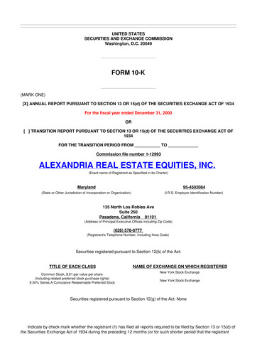 Thumbnail Alexandria Real Estate Equities
 10-K Annual Report 2000