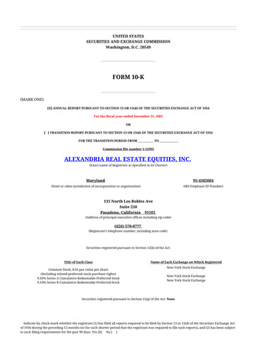 Thumbnail Alexandria Real Estate Equities
 10-K Annual Report 