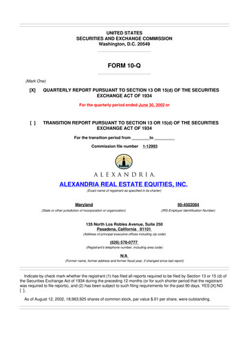 Vorschaubild Alexandria Real Estate Equities
 10-Q Quartalsbericht  