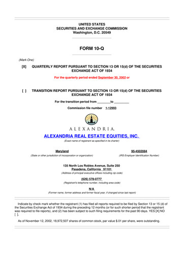Vorschaubild Alexandria Real Estate Equities
 10-Q Quartalsbericht  