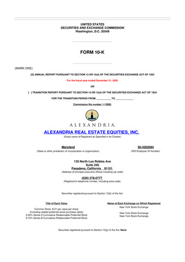 Miniature Alexandria Real Estate Equities
 10-K Rapport annuel 