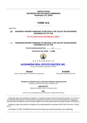 Vorschaubild Alexandria Real Estate Equities
 10-Q Quartalsbericht  