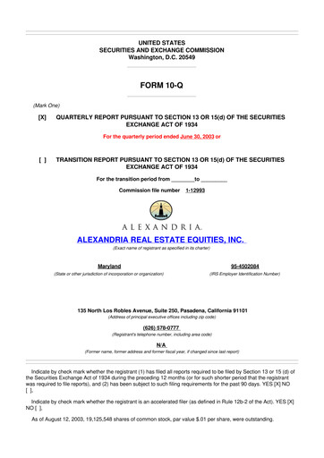 Vorschaubild Alexandria Real Estate Equities
 10-Q Quartalsbericht  