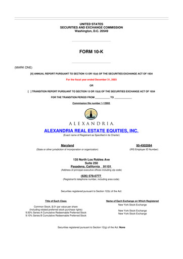 Miniature Alexandria Real Estate Equities
 10-K Rapport annuel 