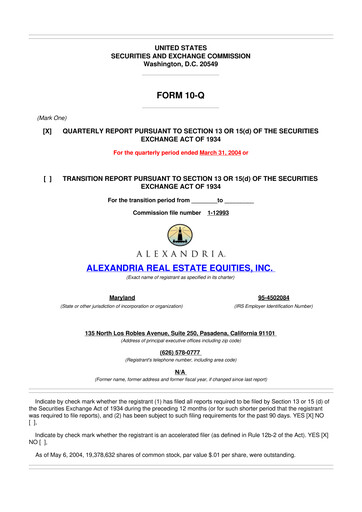 Vorschaubild Alexandria Real Estate Equities
 10-Q Quartalsbericht  