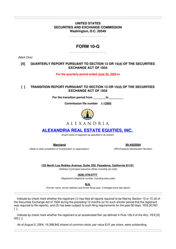 Vorschaubild Alexandria Real Estate Equities
 10-Q Quartalsbericht  