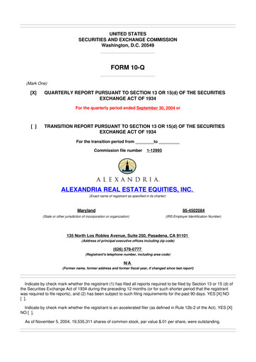 Vorschaubild Alexandria Real Estate Equities
 10-Q Quartalsbericht  