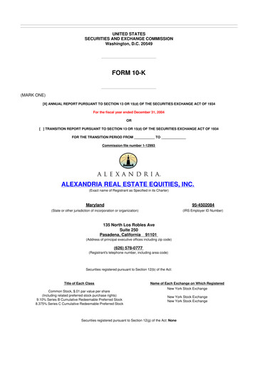 Miniature Alexandria Real Estate Equities
 10-K Rapport annuel 