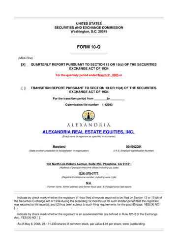 Vorschaubild Alexandria Real Estate Equities
 10-Q Quartalsbericht  