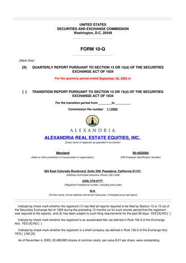 Vorschaubild Alexandria Real Estate Equities
 10-Q Quartalsbericht  