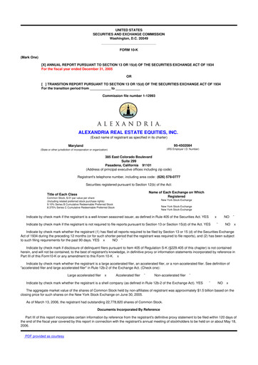 Miniature Alexandria Real Estate Equities
 10-K Rapport annuel 