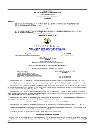 Miniature Alexandria Real Estate Equities
 10-K Rapport annuel 