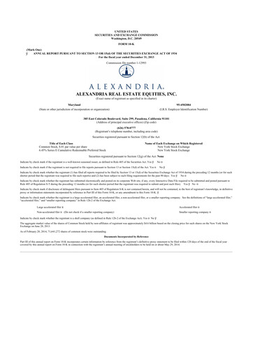 Thumbnail Alexandria Real Estate Equities
 10-K Annual Report 2013