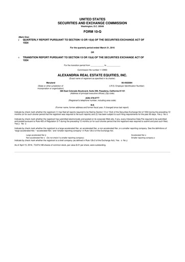 Thumbnail Alexandria Real Estate Equities
 10-Q Quarterly Report FY2016 