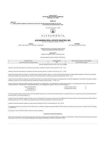 Thumbnail Alexandria Real Estate Equities
 10-K Annual Report 2021