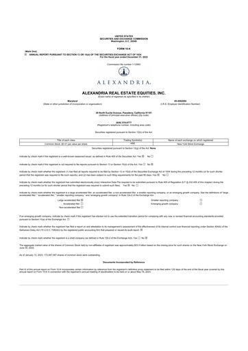 Thumbnail Alexandria Real Estate Equities
 10-K Annual Report 2022