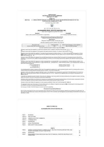 Thumbnail Alexandria Real Estate Equities
 10-K Annual Report 2025