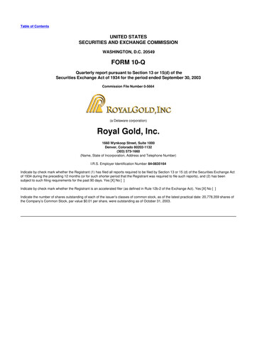 Vorschaubild Royal Gold
 10-Q Quartalsbericht  