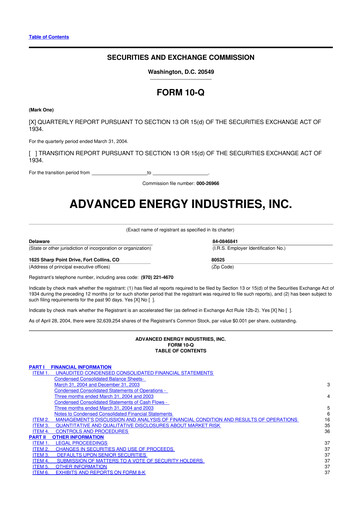 Thumbnail Advanced Energy 10-Q Quarterly Report FY 