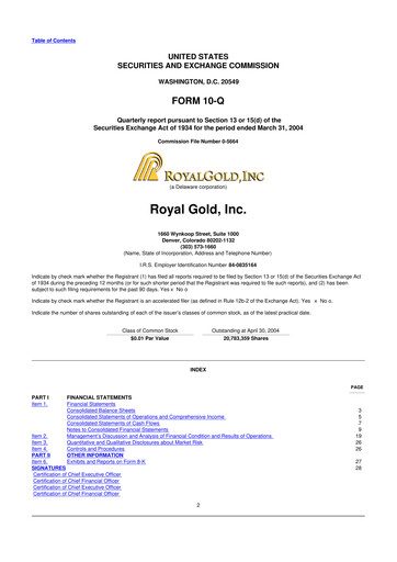 Vorschaubild Royal Gold
 10-Q Quartalsbericht  
