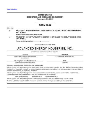 Thumbnail Advanced Energy 10-Q Quarterly Report FY 