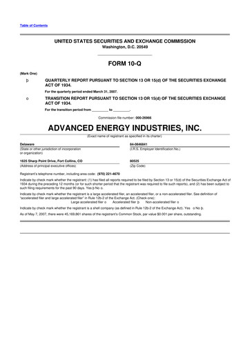 Thumbnail Advanced Energy 10-Q Quarterly Report FY 