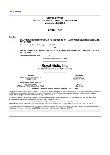 Vorschaubild Royal Gold
 10-Q Quartalsbericht  