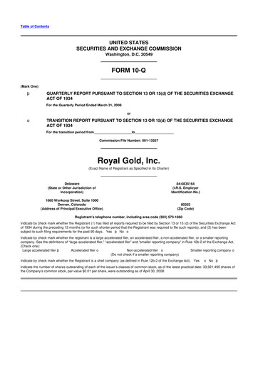 Vorschaubild Royal Gold
 10-Q Quartalsbericht  