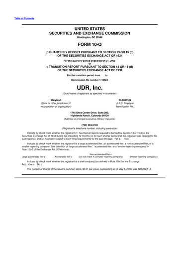 Thumbnail UDR Apartments 10-Q Quarterly Report FY 