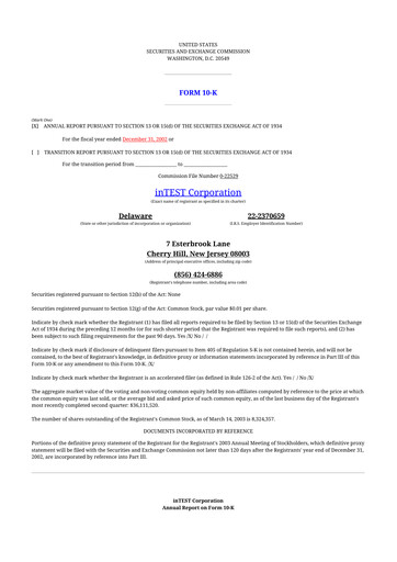 Thumbnail inTEST Corporation 10-K Annual Report 