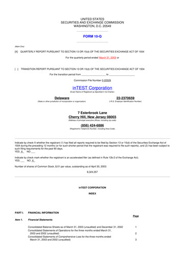 Thumbnail inTEST Corporation 10-Q Quarterly Report FY 