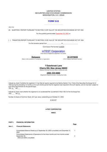 Thumbnail inTEST Corporation 10-Q Quarterly Report FY 