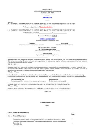 Thumbnail inTEST Corporation 10-Q Quarterly Report FY2012 