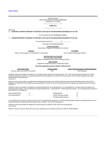 Vorschaubild inTEST Corporation 10-Q Quartalsbericht  