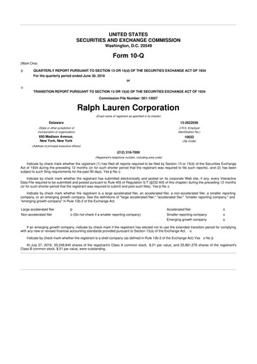 Thumbnail Ralph Lauren 10-Q Quarterly Report FY2019 
