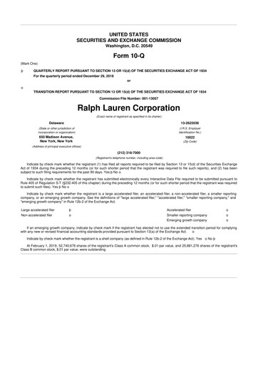 Thumbnail Ralph Lauren 10-Q Quarterly Report FY2019 