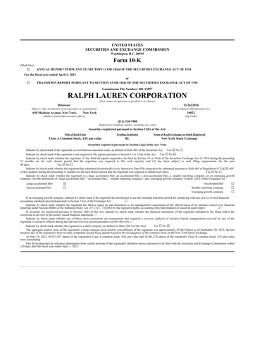Thumbnail Ralph Lauren 10-K Annual Report 2023