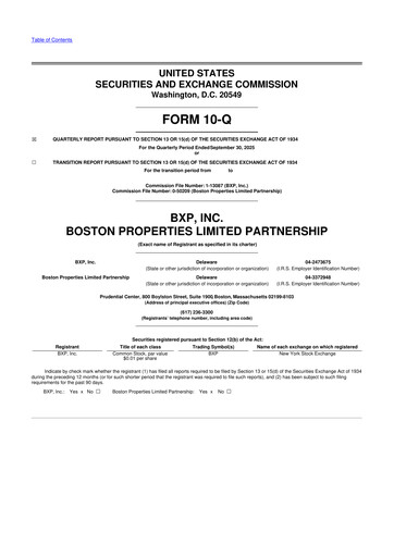 Thumbnail BXP, Inc.
 10-Q Quarterly Report FY 