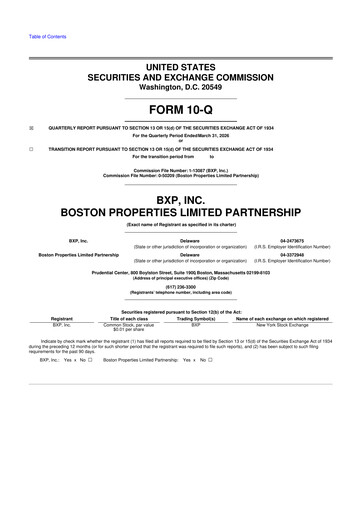 Miniature BXP, Inc.
 10-Q Rapport trimestriel  
