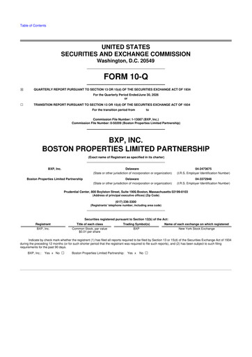 Thumbnail BXP, Inc.
 10-Q Quarterly Report FY 