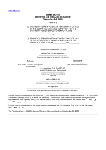 Thumbnail Mettler Toledo 10-Q Quarterly Report FY 