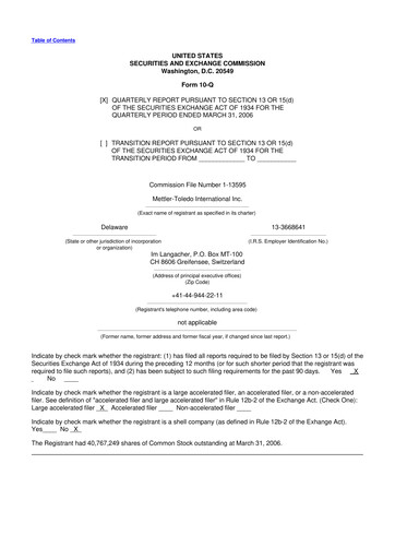 Thumbnail Mettler Toledo 10-Q Quarterly Report FY 